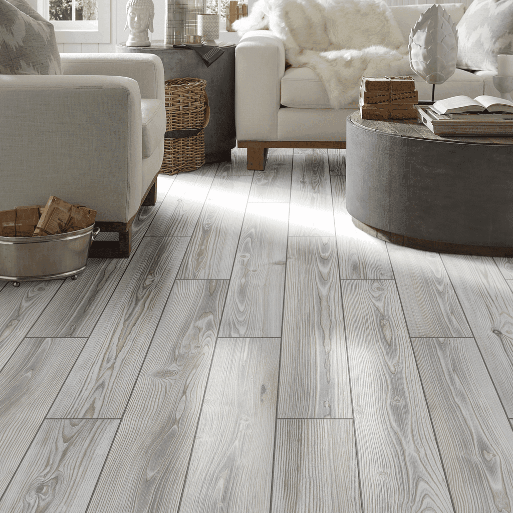 A living room with white walls and floors