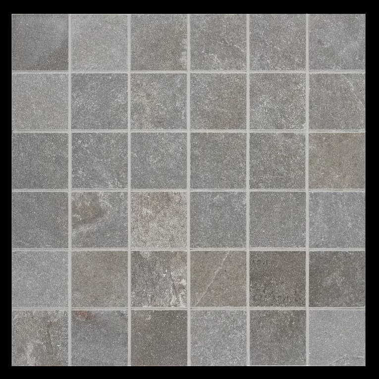 A gray tile floor with some small squares
