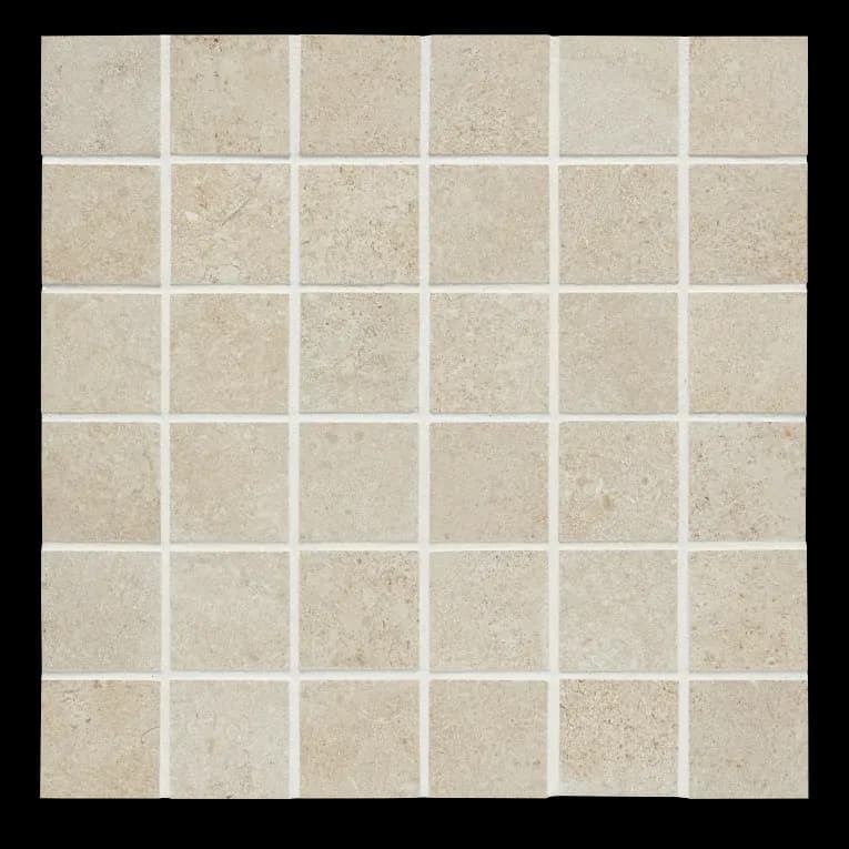 A white tile floor with some small squares