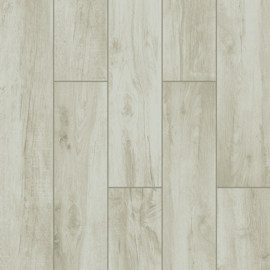 A white wood floor with some brown lines