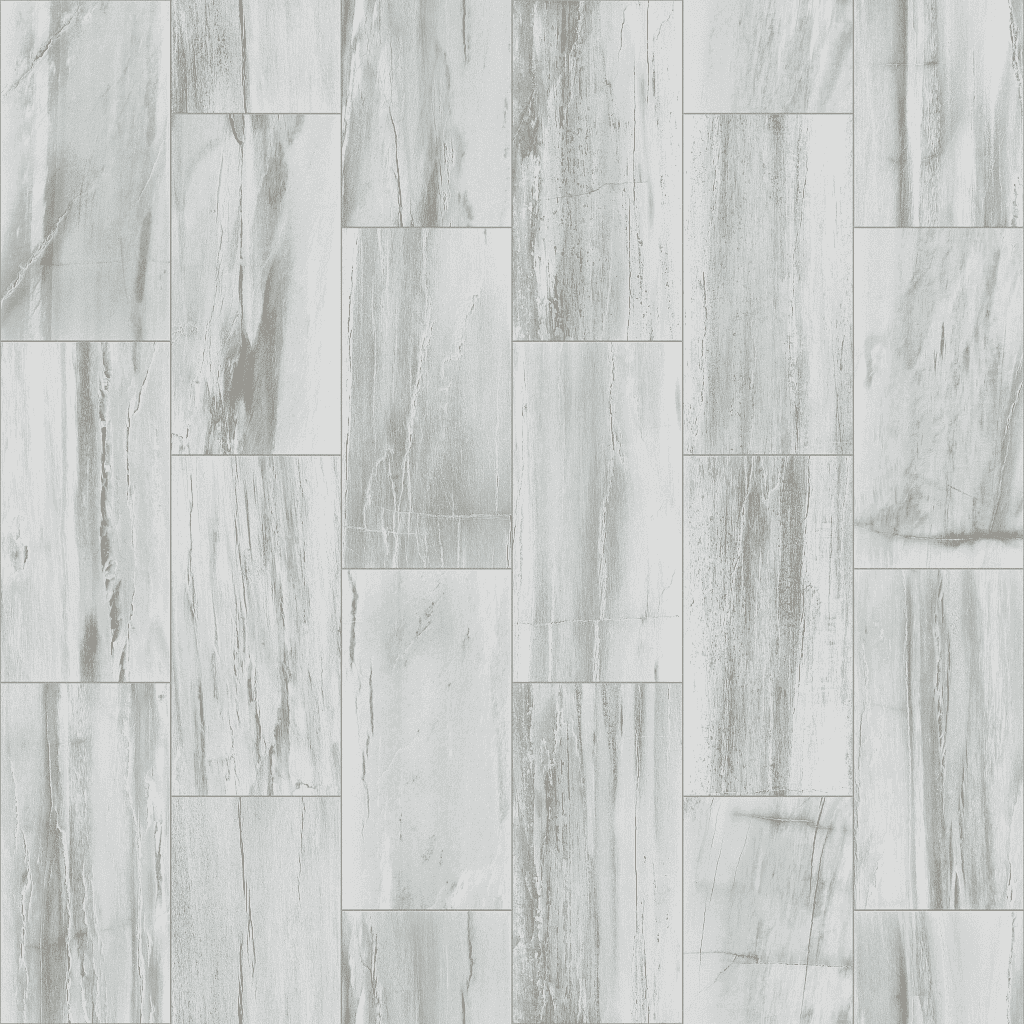 A white tile floor with some gray and black lines