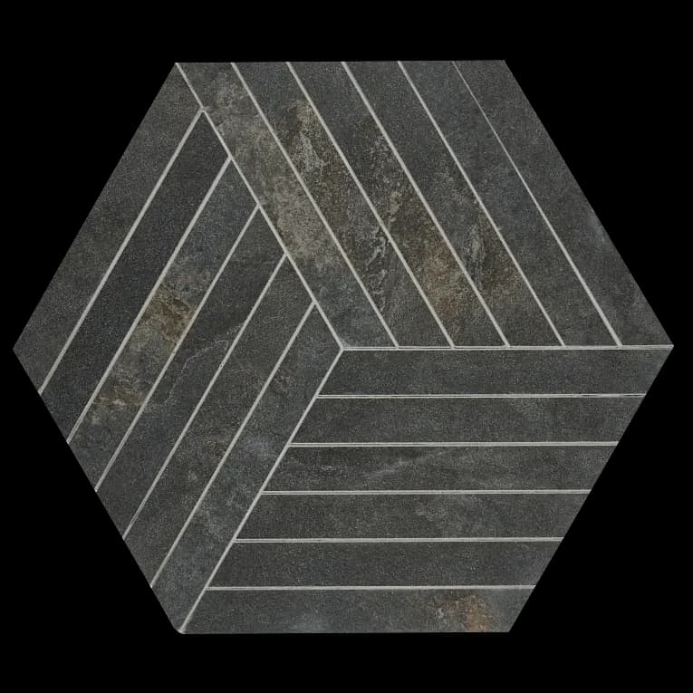 A black tile floor with some lines on it