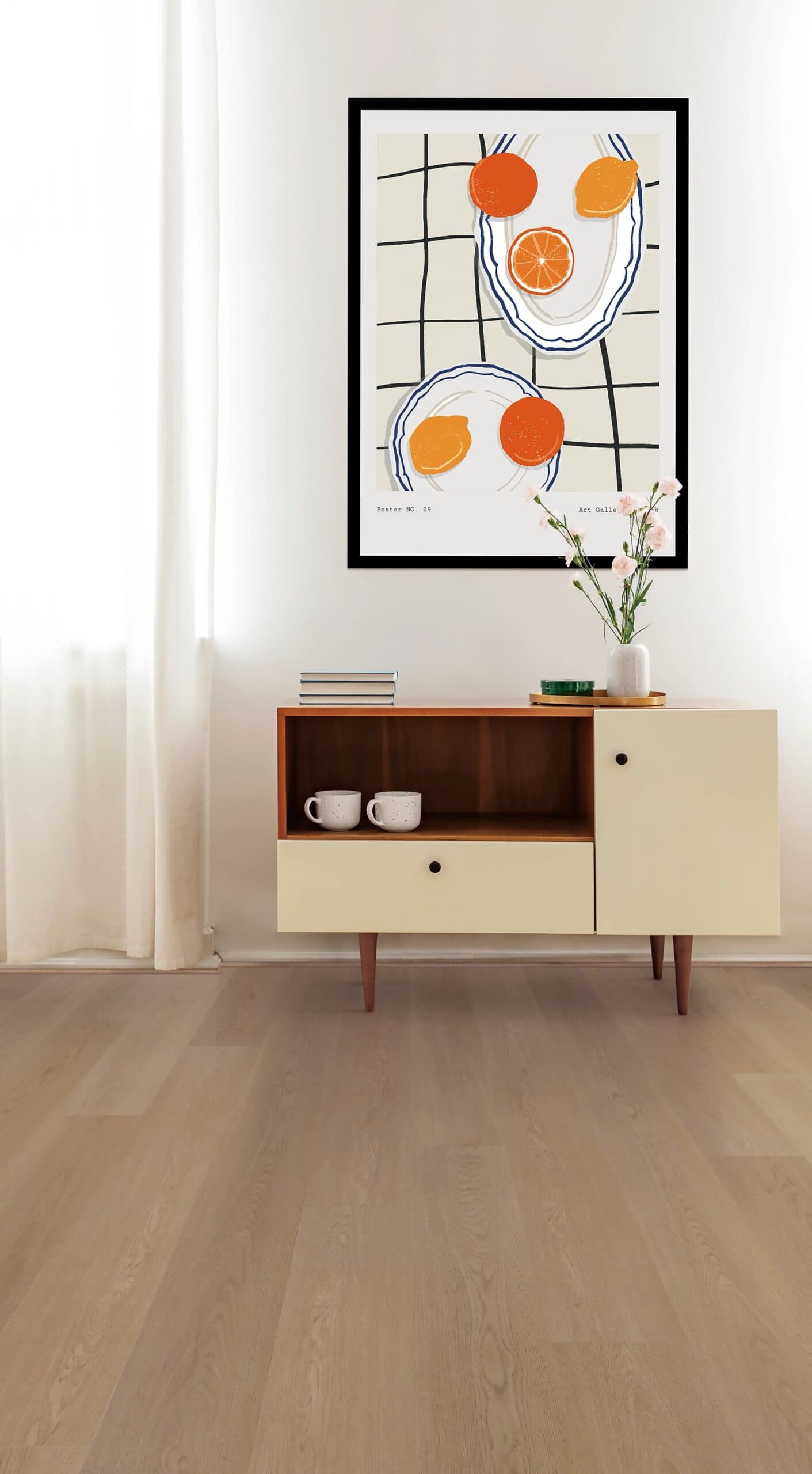 A white cabinet with two drawers and one door.