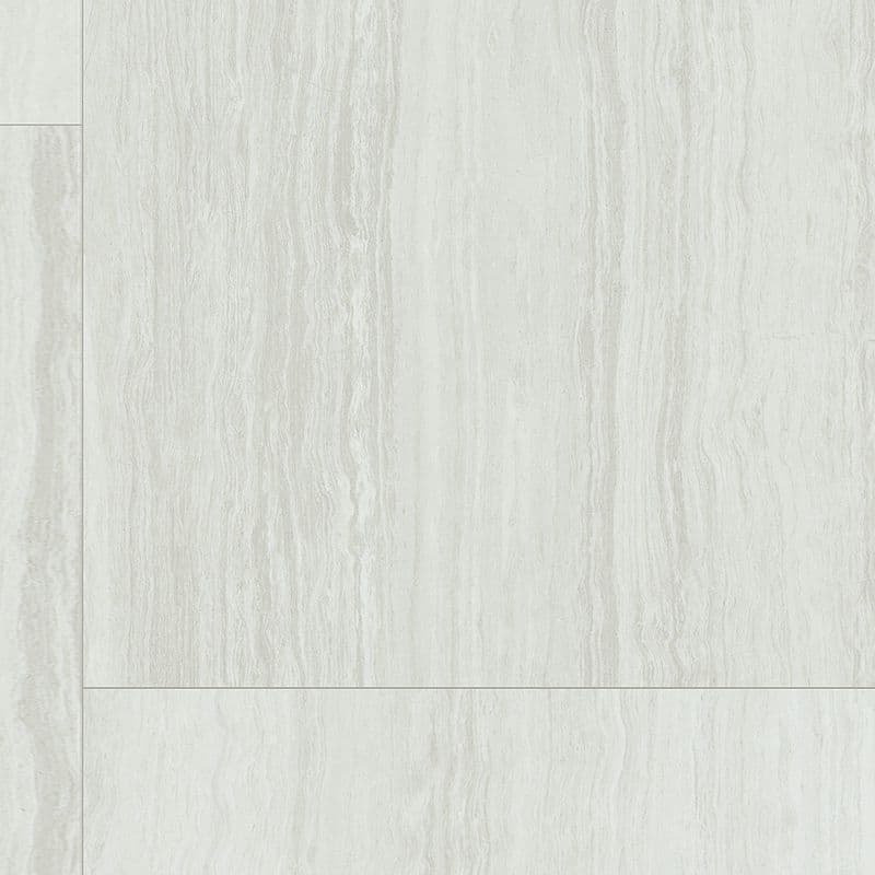 A white tile floor with some type of wood grain.