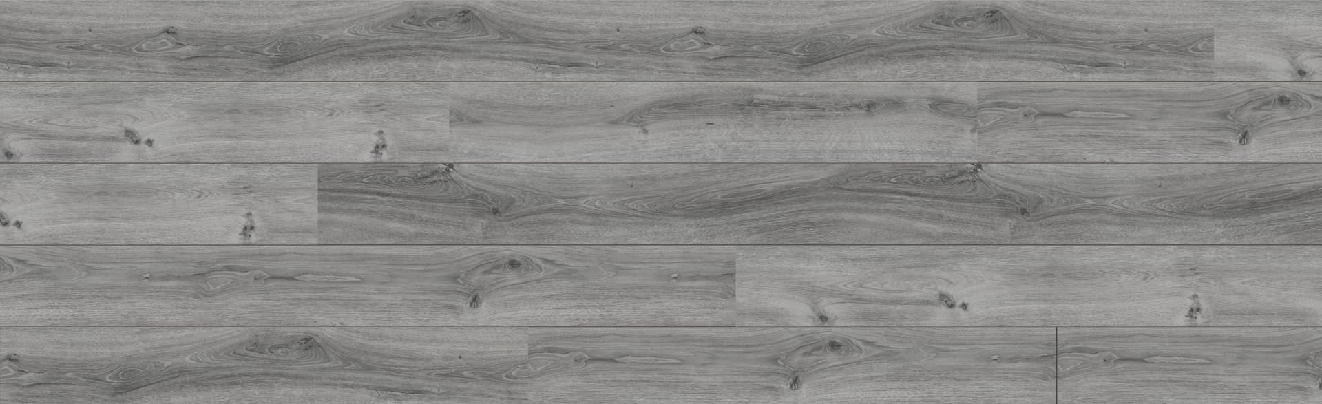 A gray wood floor with some white lines
