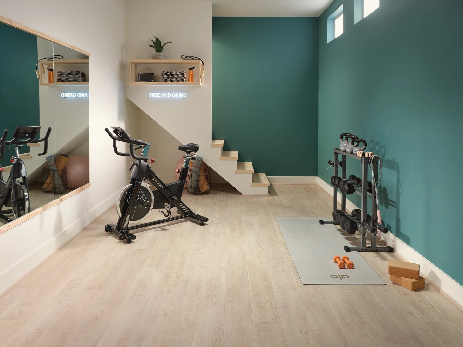 A room with some exercise equipment in it