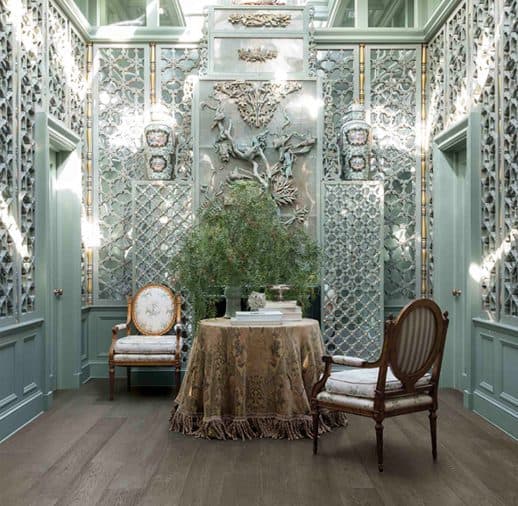 A room with two chairs and a table