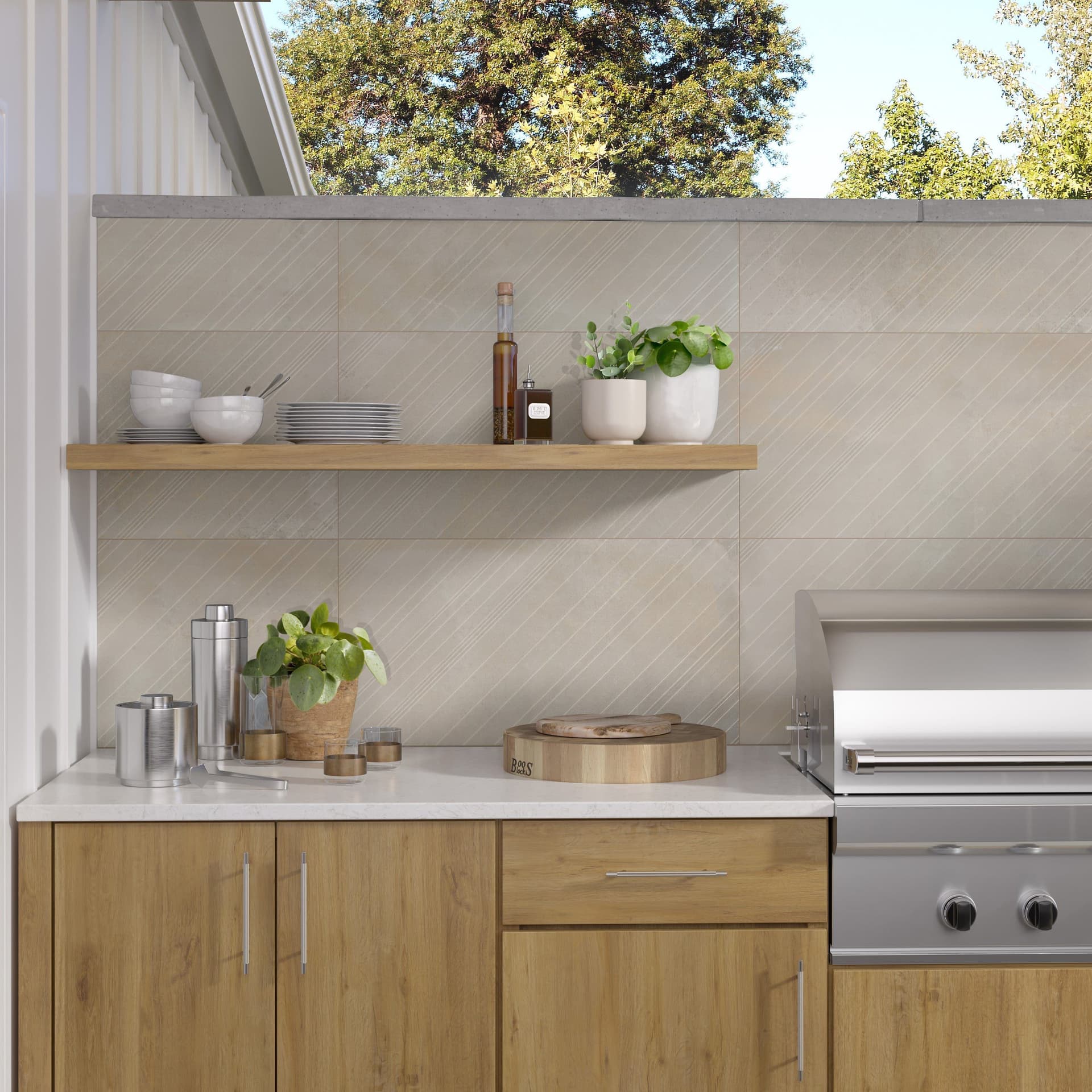 A kitchen with a grill and counter top