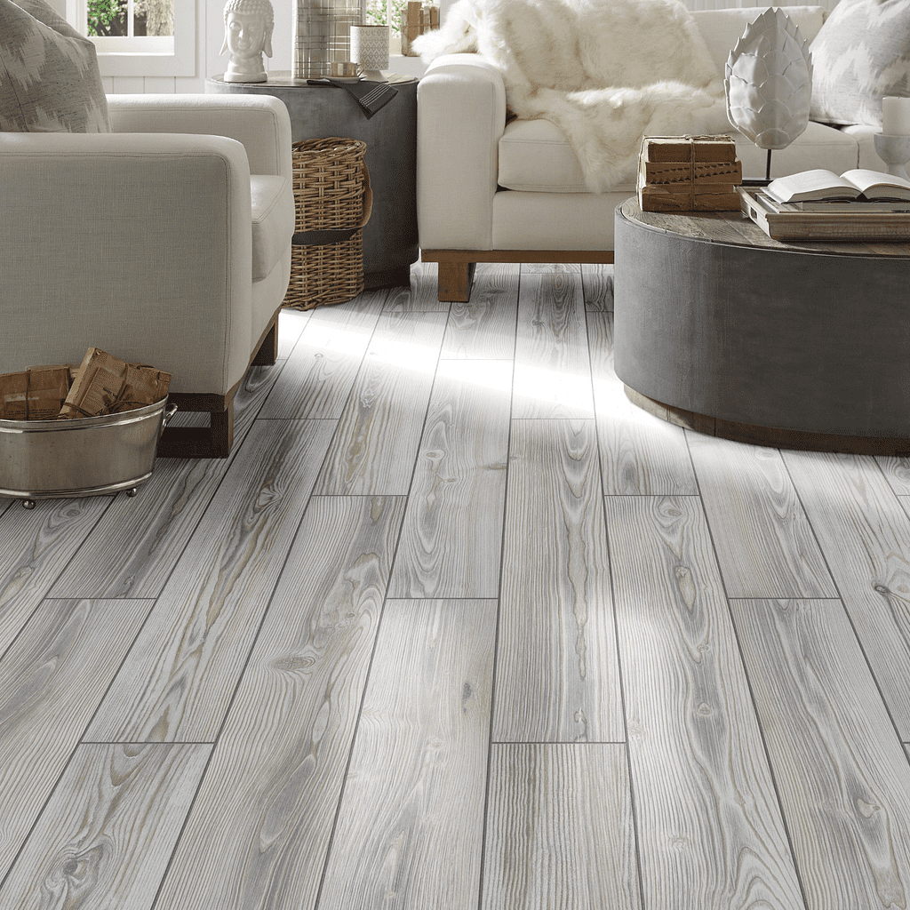 A living room with white walls and floors