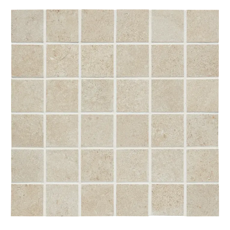 A white tile floor with some small squares