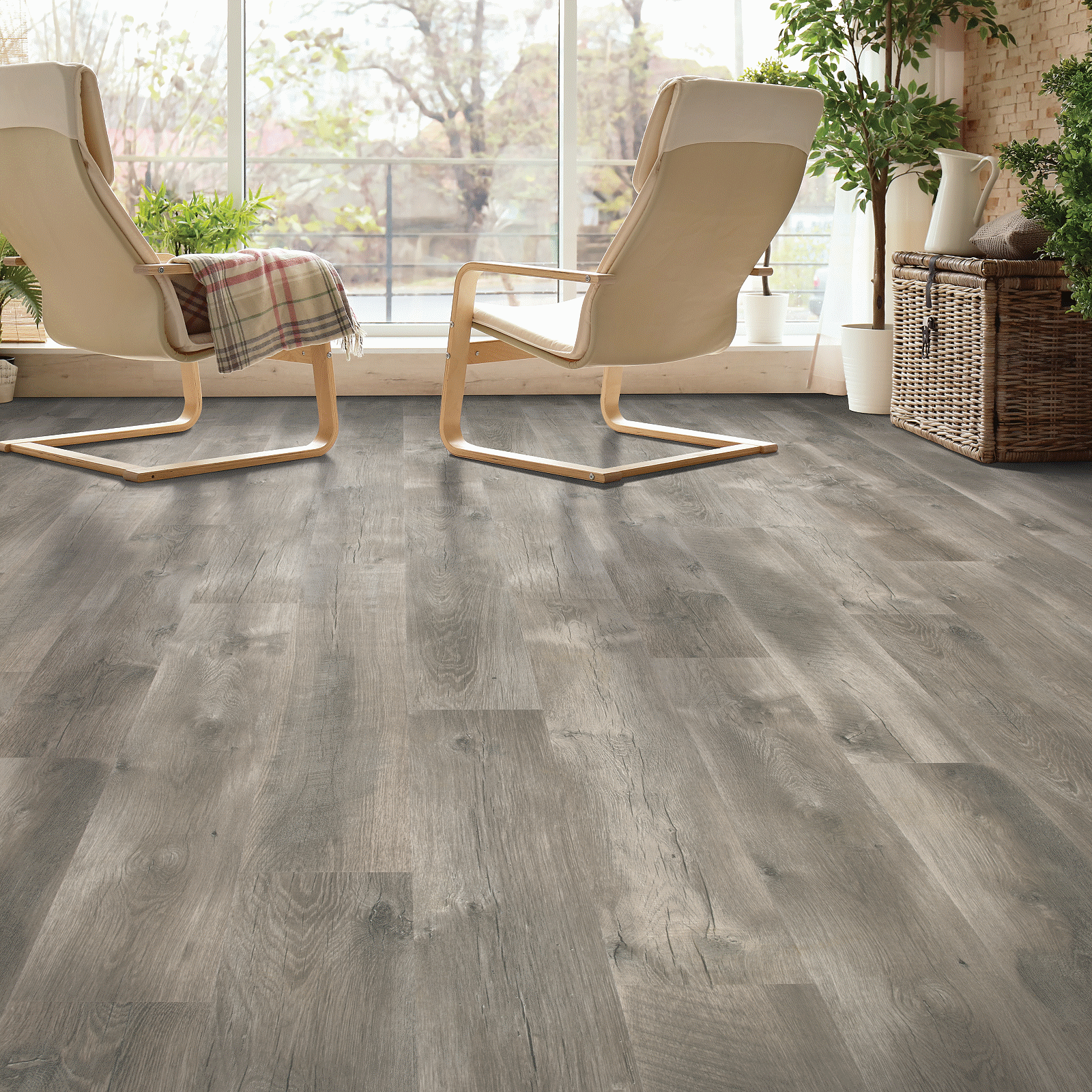 A room with two chairs and a table