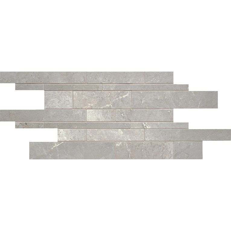 A gray tile wall with a strip pattern.