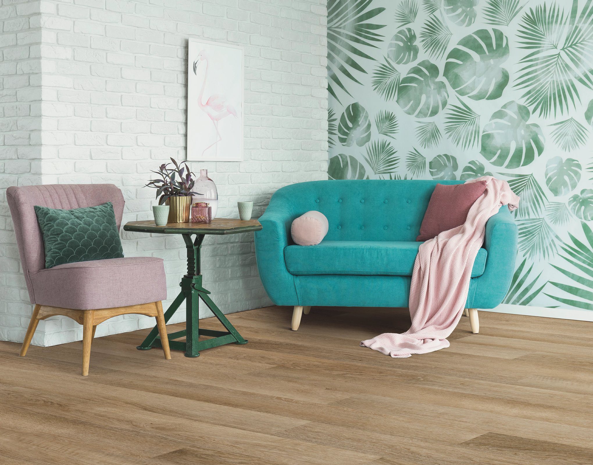 A living room with two chairs and a table