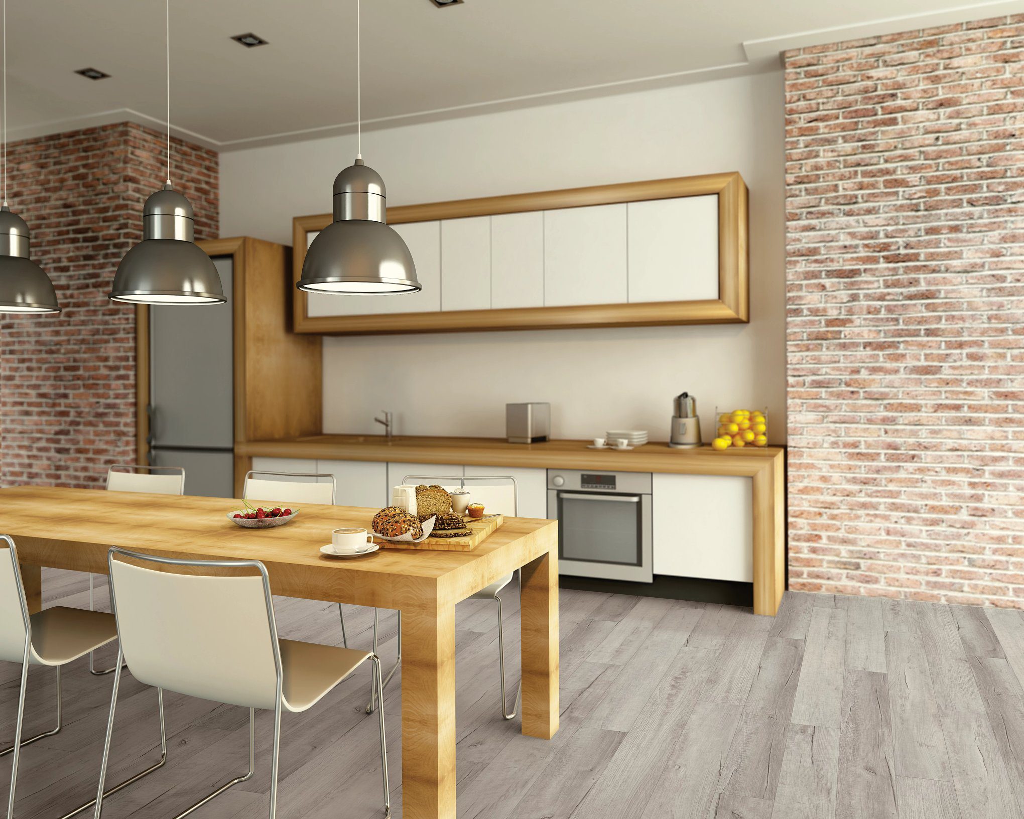 A kitchen with a table and chairs in it