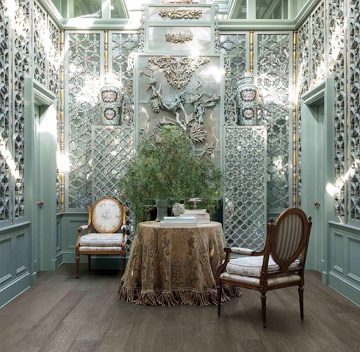 A room with two chairs and a table