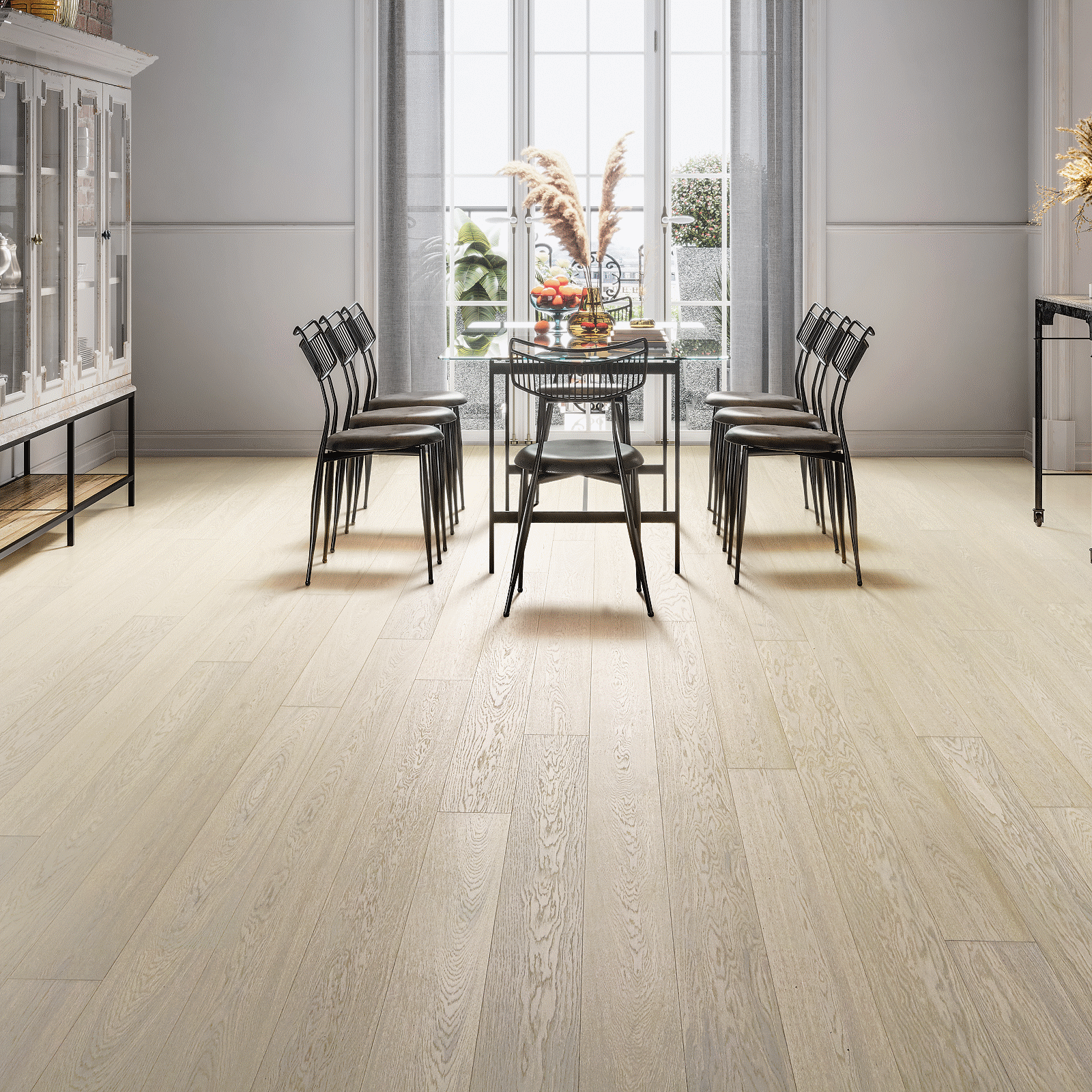 A dining room with chairs and table in it