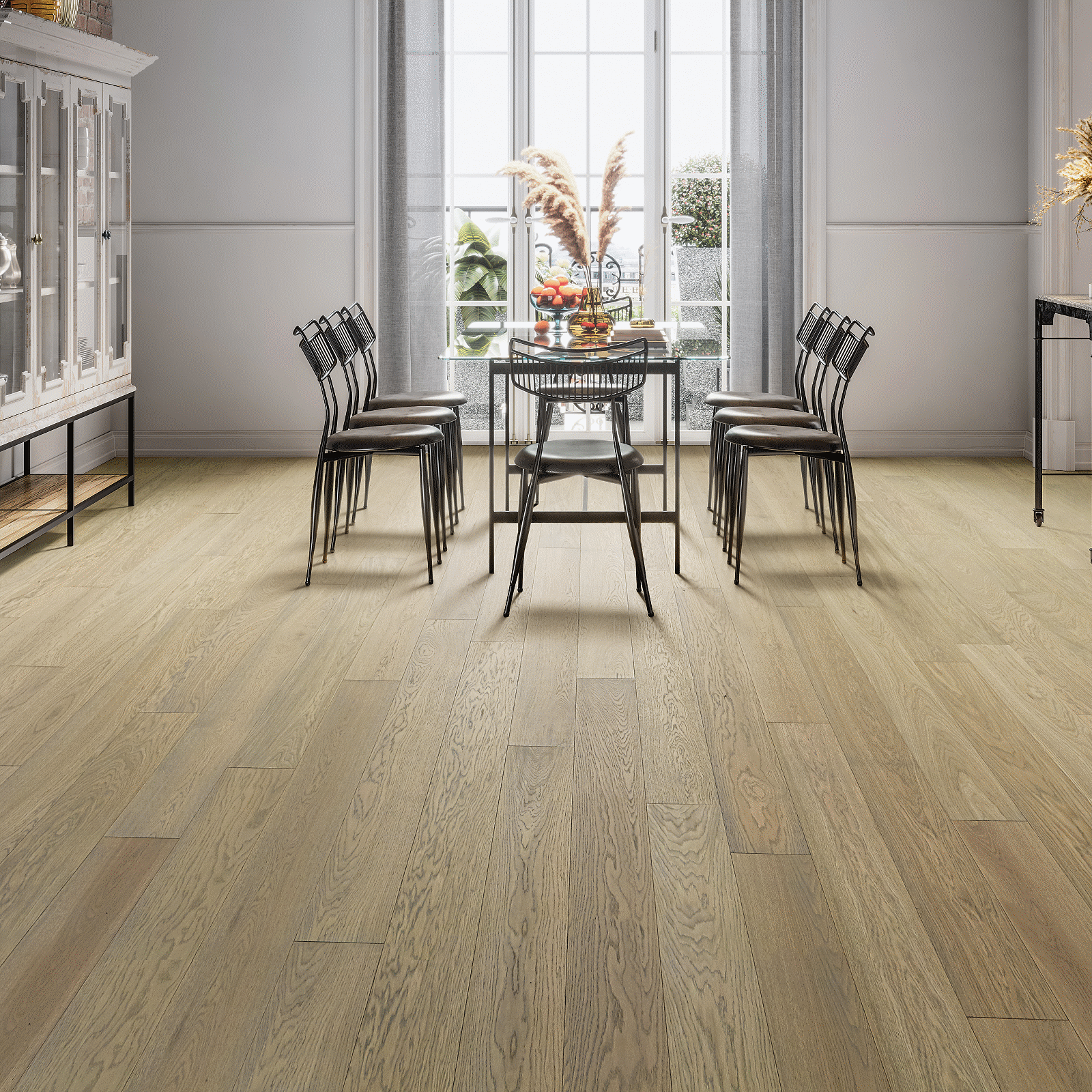 A dining room with chairs and table in it