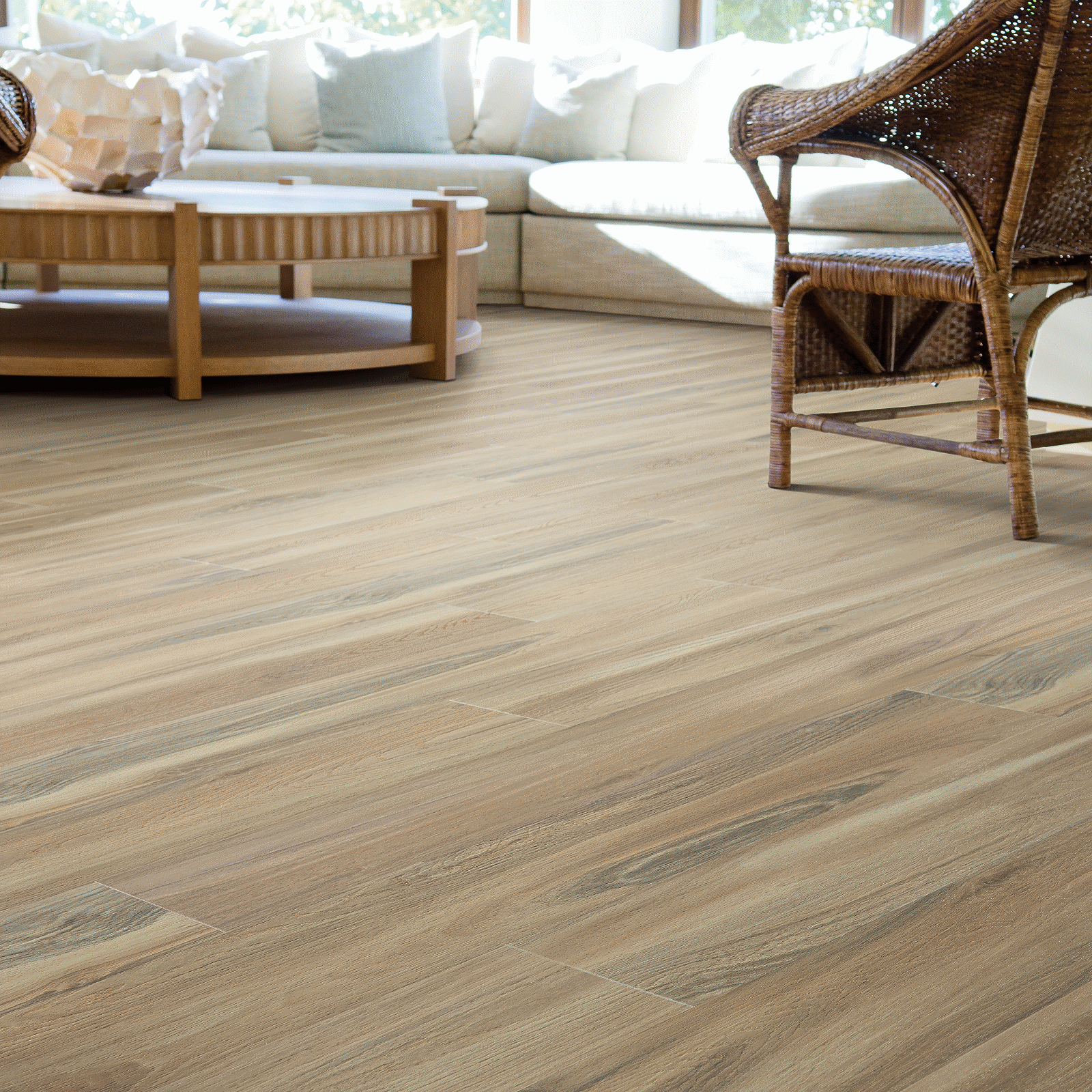 A living room with wooden floors and furniture.