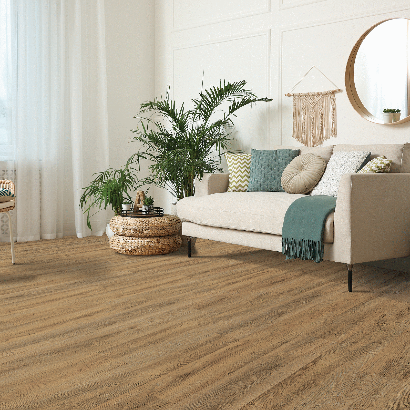 A living room with a couch and chair