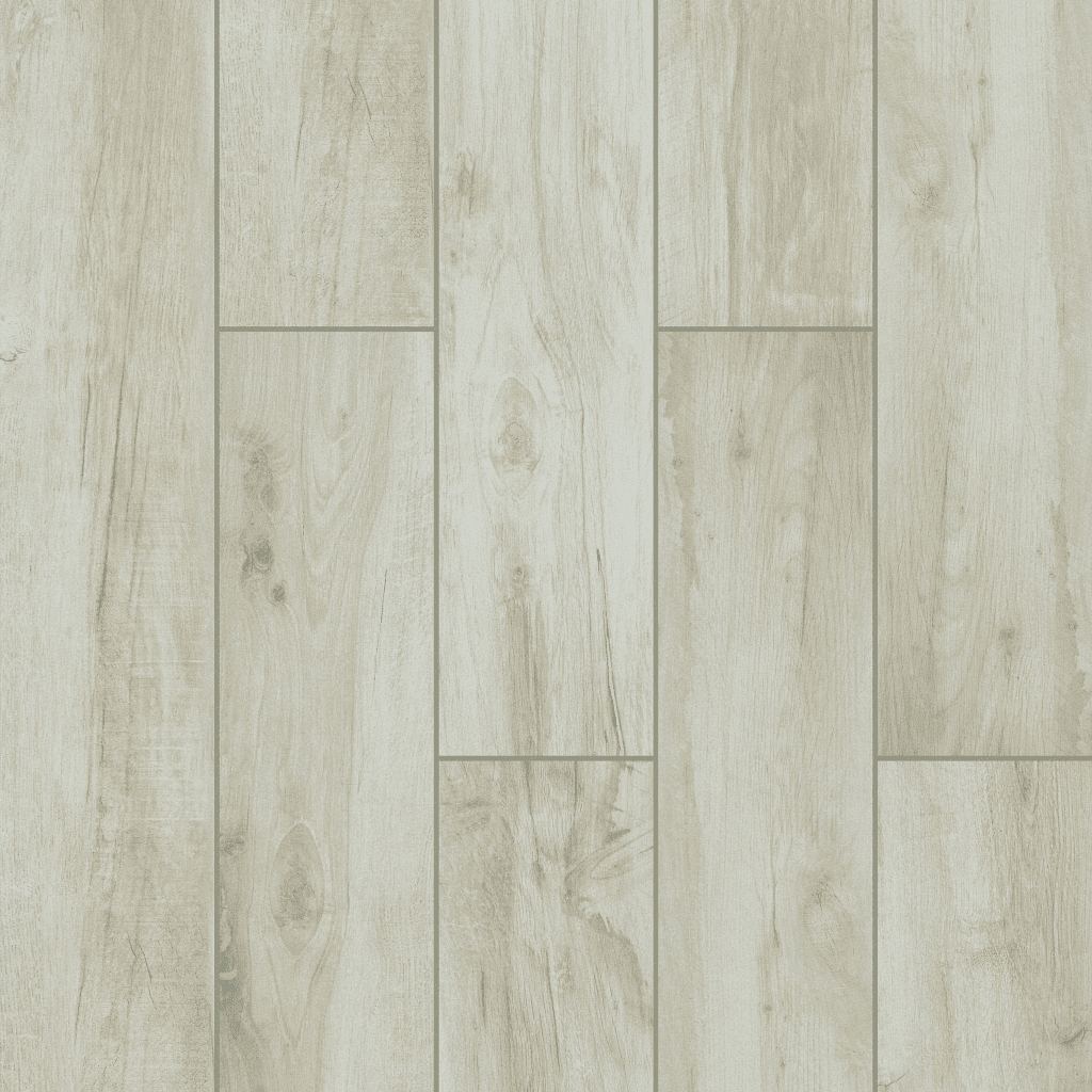 A white wood floor with some brown lines