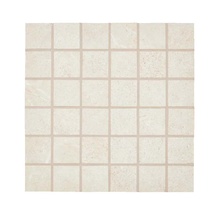 A white tile floor with some small squares