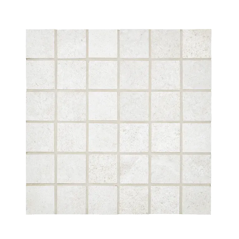 A white tile floor with no grout.