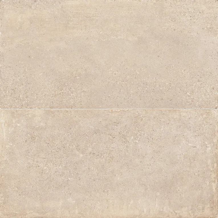 A beige tile floor with some brown lines