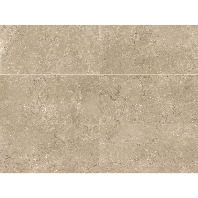 A beige tile floor with some brown lines