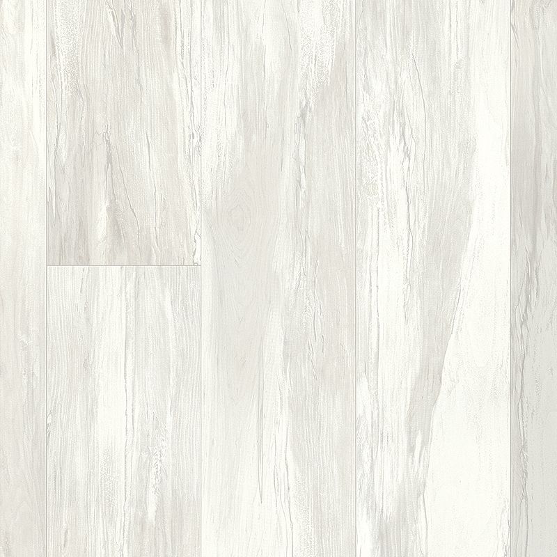 A white wood floor with some scratches and spots