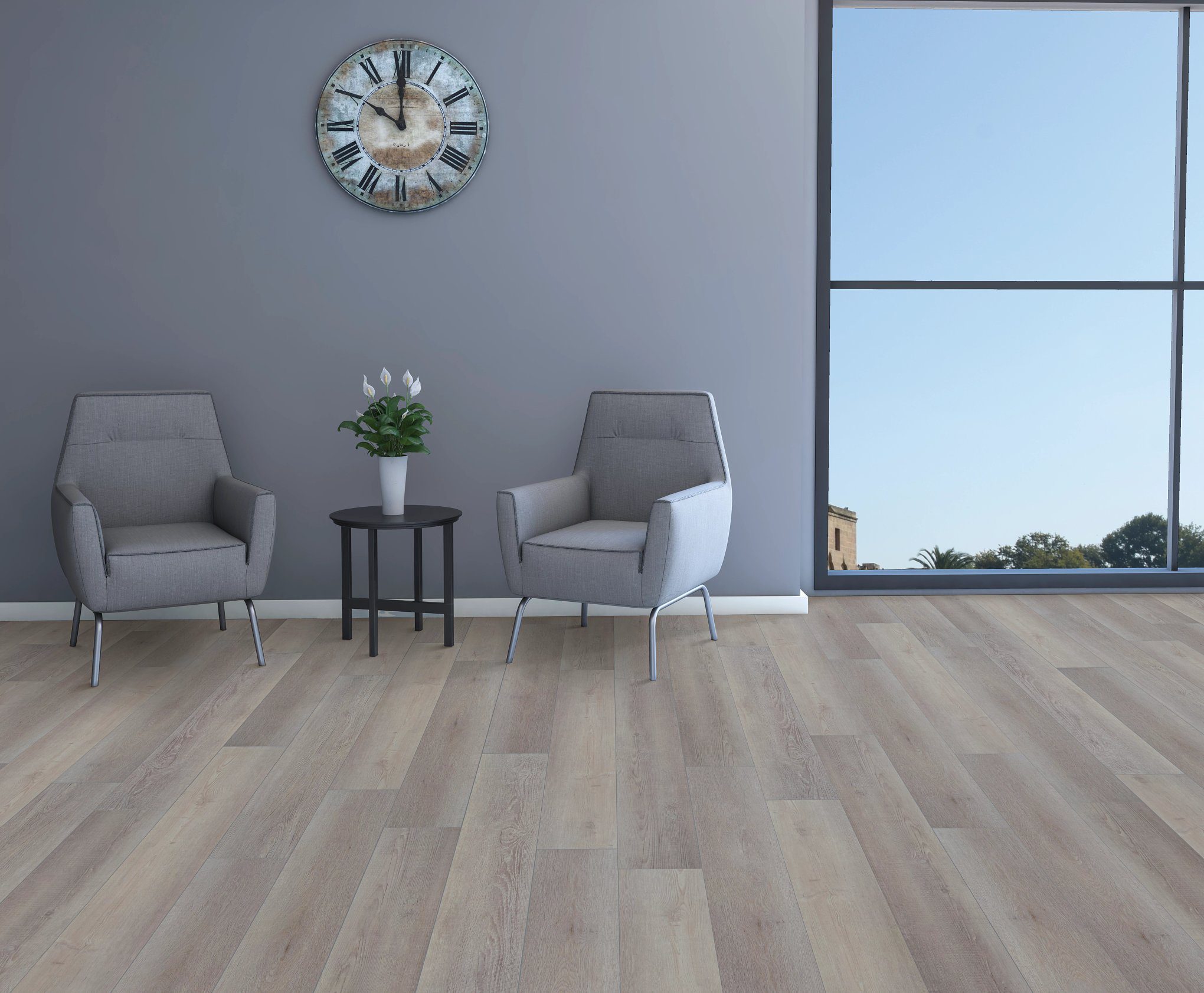 A room with two chairs and a table