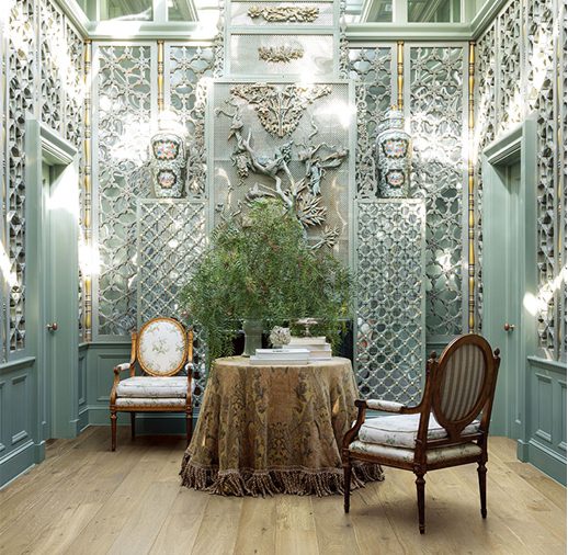 A room with two chairs and a table