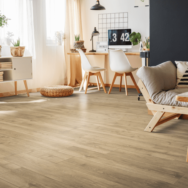 A living room with wooden floors and furniture.