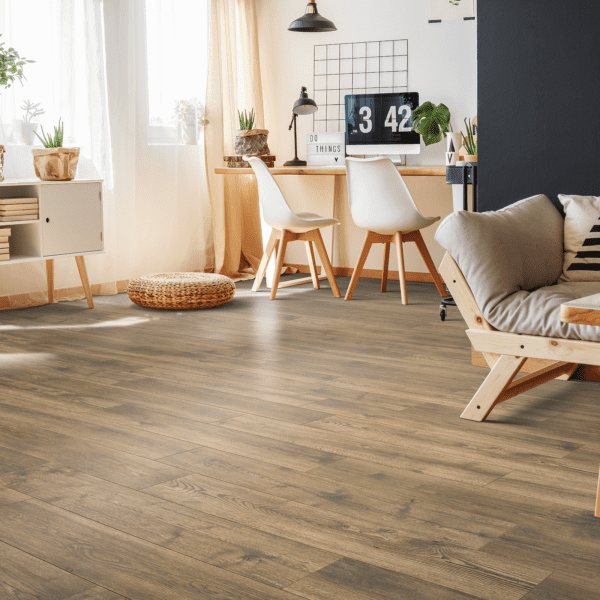 A living room with wooden floors and furniture.