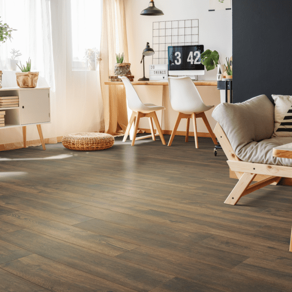 A living room with wooden floors and furniture.