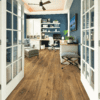 A room with many windows and wooden floors