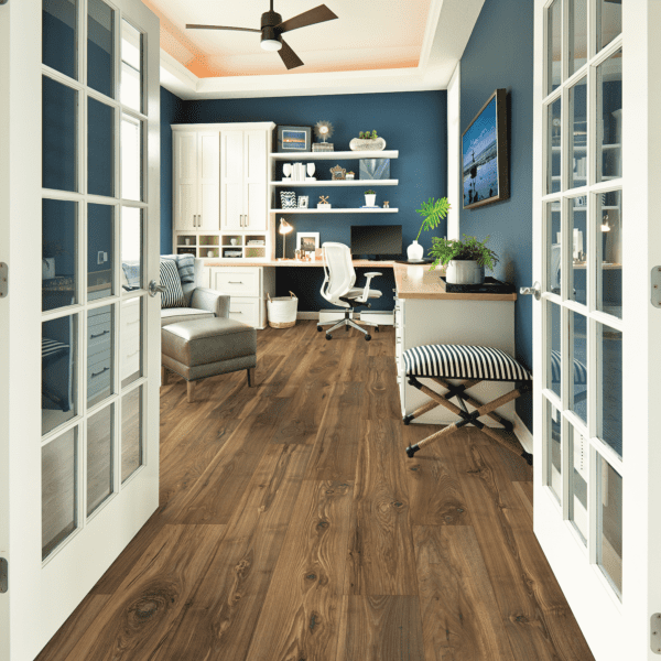 A room with wooden floors and white walls.