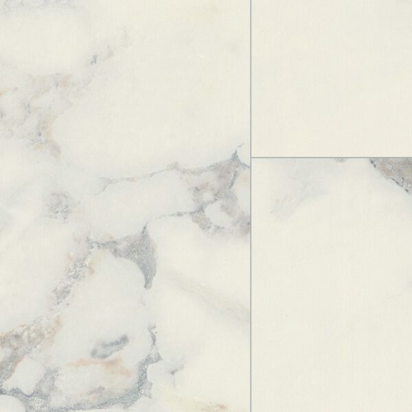 A white marble floor with grey and black streaks.