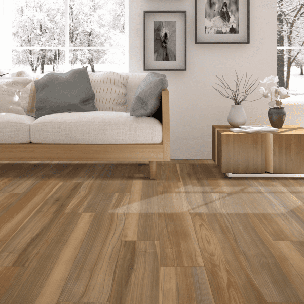 A living room with wood floors and white walls.