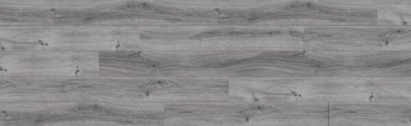 A gray wood floor with some white lines