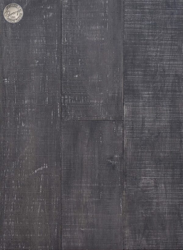 A black wood floor with some white lines