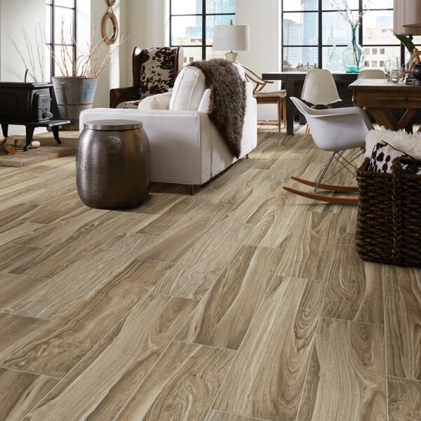 A living room with wood floors and furniture.