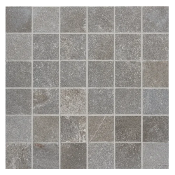 A gray tile floor with some small squares
