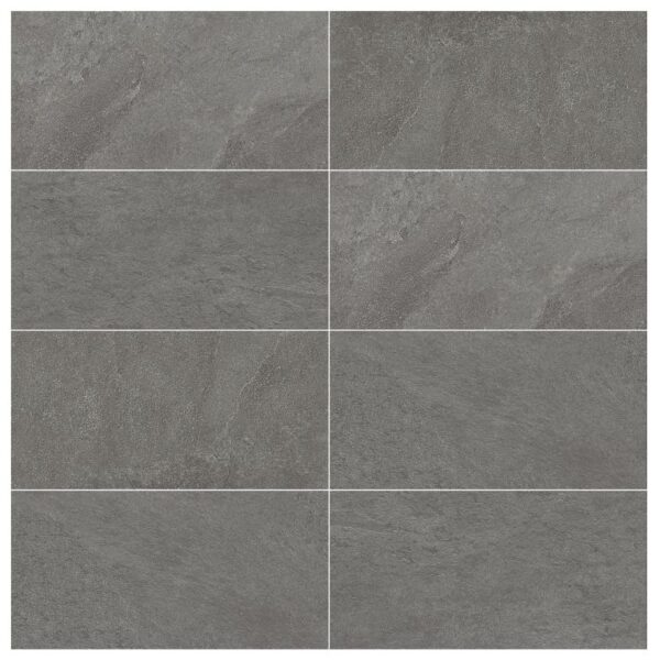 A gray tile floor with some white lines