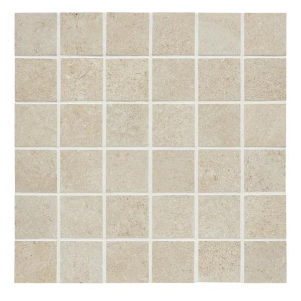 A white tile floor with some small squares