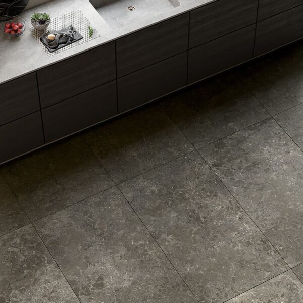 A kitchen with a counter and cabinets in it