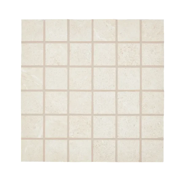 A white tile floor with some small squares