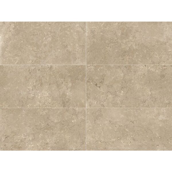 A beige tile floor with some brown lines