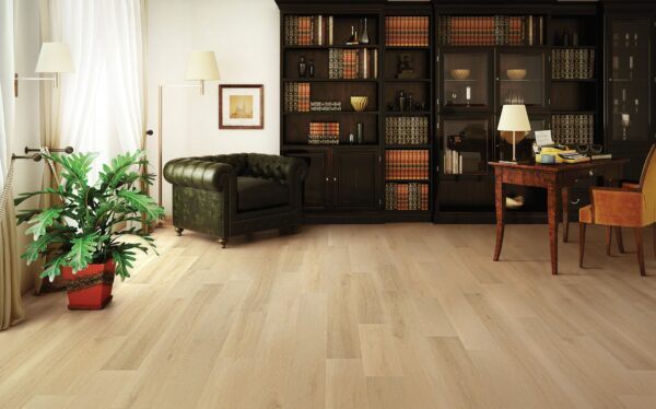 A living room with wooden floors and furniture.