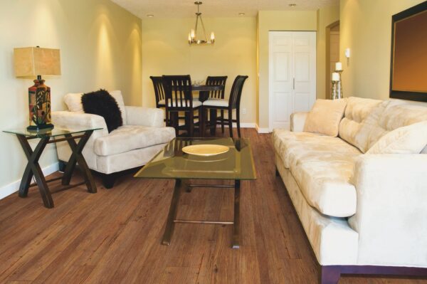 A living room with two couches and a table