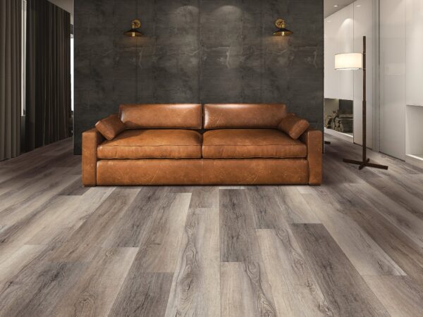 A couch and wall in a room with wood floors.